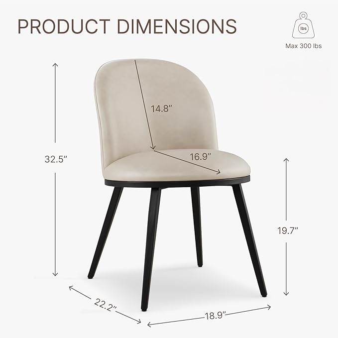 Dining Chairs Set of 2, Faux Leather Upholstered Dining Room Chairs with Ergonomic Backrest & Metal Legs, Modern Kitchen Side Chairs for Home, Restaurant, and Café, Cream Beige