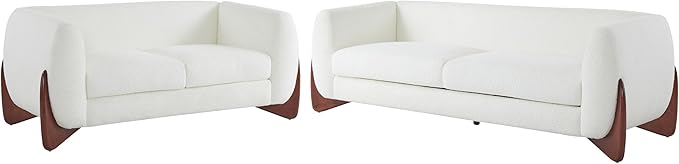 Christopher Knight Home Almad 2 Pieces Sofa Couch Set, Cozy 3-Seater Sofa and Loveseat for Living Room, Upholstered Couch Chair, Soft Seating Lounge Sofa with Wood Frame, Fabric, Beige