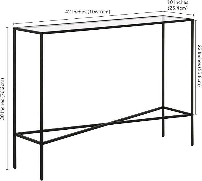 Henn&Hart 42" Glass Rectangular Console Table Entryway Table, Sofa Table for Entryway, Living Room, Couch, Hallway, or Office, Black