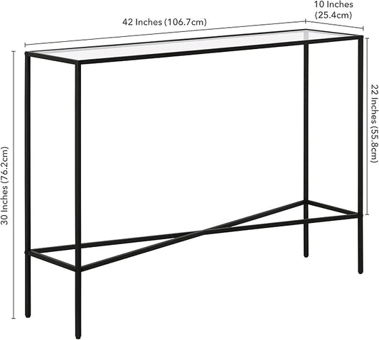Henn&Hart 42" Glass Rectangular Console Table Entryway Table, Sofa Table for Entryway, Living Room, Couch, Hallway, or Office, Black