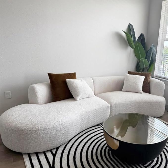 Acanva Modern Curved Sectional Living Room Couch, Minimalist Comfy Boucle Fabric Modular Sofa for Apartment, Home Office, 114" W Left Hand Facing, White