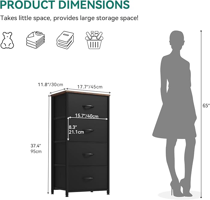 YITAHOME Dresser with 4 Drawers - Fabric Storage Tower, Organizer Unit for Living Room, Hallway, Closets