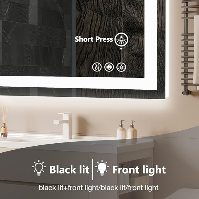 Simple Deluxe LED Bathroom Mirror 36x36 Inch Tempered Glass - Frameless LED Backlit Lighted Mirror for Bathroom Vanity with Anti-Fog, 3 Colors Dimmable, Memory Function, Wall-Mounted