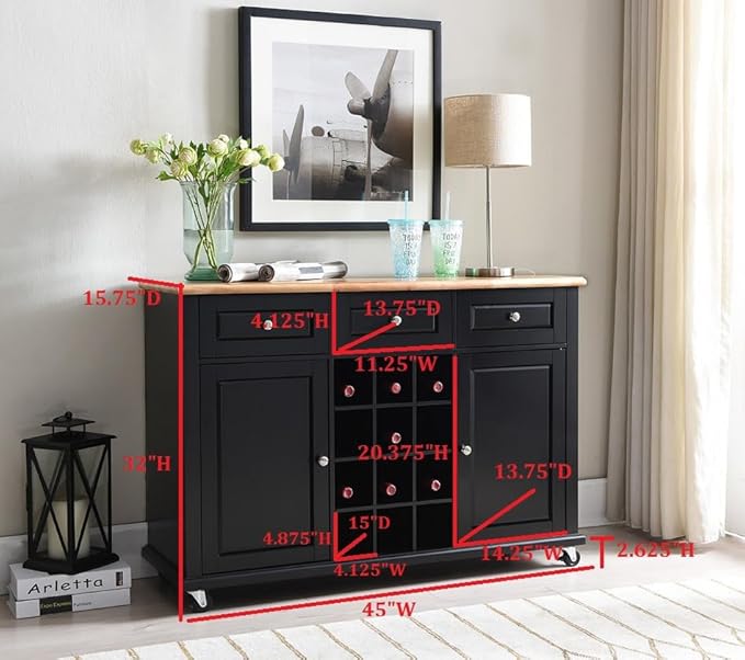 Kings Brand Furniture Wine Rack Sideboard Buffet Server Console Table With Storage, Black
