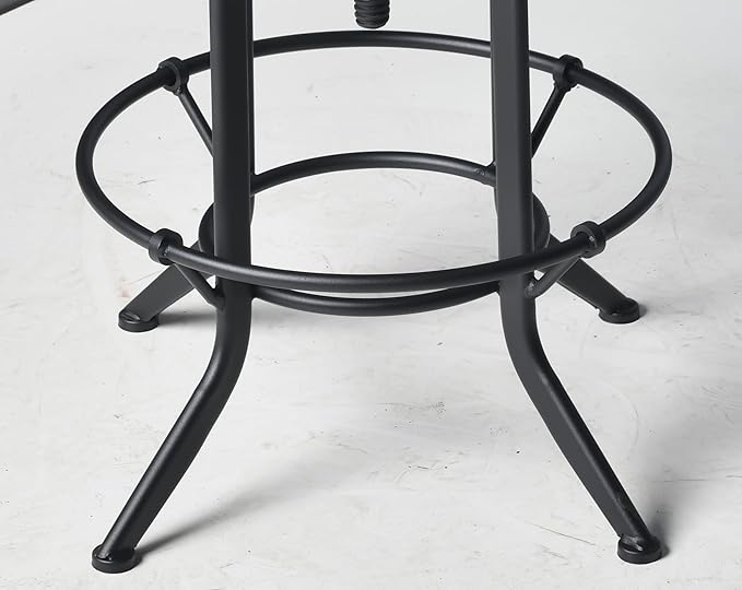 LOKKHAN Industrial Bar Stool, Set of 2, Rustic Swivel Leather Stool, Metal Pipe & Round PU Leather Cushion, Vintage Adjustable Height, 25.39-31.29 Inch, Black