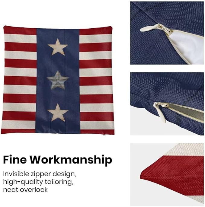 BETGINY 4th of July Pillow Covers 24x24 Set of 2, American Flag Stars and Stripes Freedom Throw Pillow Covers Linen Farmhouse Liberty Patriotic Independence Day for Couch Sofa Home Outdoor Decor