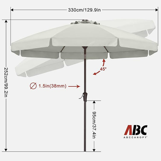 ABCCANOPY 11ft Scalloped Patio Umbrella, Outdoor Table Umbrella with Tilt and Crank, Fiberglass Ribs Deck Umbrella for Patio, Pool, Garden, Picnic (Light Beige)