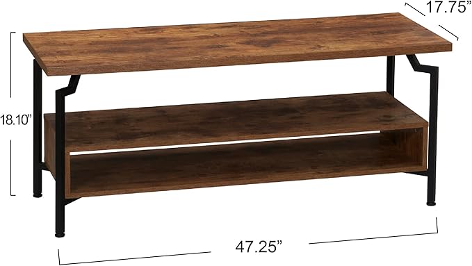 Household Essentials Crown TV Stand with Rectangular Storage Compartment Rustic Hickory Wood Grain and Black Metal