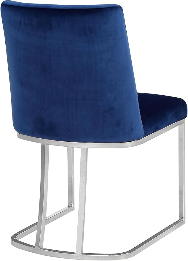 Meridian Furniture Heidi Collection Modern | Contemporary Velvet Upholstered Dining Chair with Polished Chrome Metal Frame, Set of 2, 19" W x 23" D x 32" H, Navy
