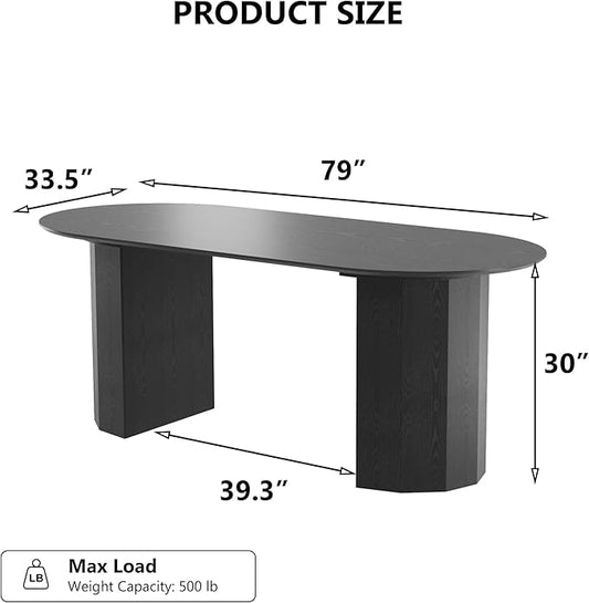 Casaphoria 79" Oval Dining Table, Modern Wood Kitchen Table with Cylinder Polygonal Base for Living Room & Dining Room, Easy Assembly Farmhouse Furniture for 6-8, Black