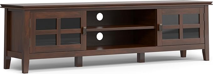 SIMPLIHOME Artisan TV Stand - 72 inch Wide Solid Wood Low Media Console in Russet Brown, Transitional Entertainment Center for Living Room for TVs up to 80 Inches with Shelves and Cable Management