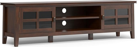 SIMPLIHOME Artisan TV Stand - 72 inch Wide Solid Wood Low Media Console in Russet Brown, Transitional Entertainment Center for Living Room for TVs up to 80 Inches with Shelves and Cable Management