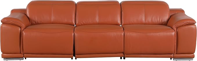 BlackJack Furniture Venice Top Grain Italian Leather Recliner 7 Seater 5 Power Reclining 3 Piece Sofa Set with Adjustable Headrests Modern Seating Sofa, Loveseat and Chair for Living Room , Camel