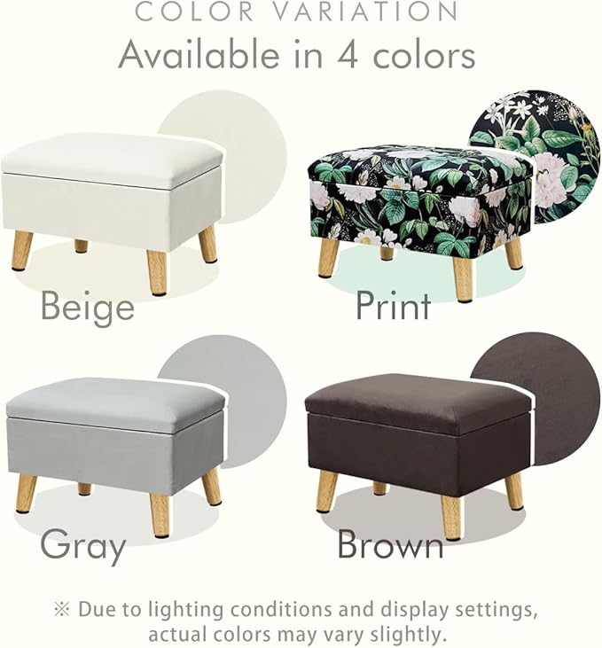 lumizone Small Ottoman with Storage Footstool Compact Foot Rest Stool for Living Room Under-Desk Entryway or Bedroom 10.63" Low-Height Storage Ottoman Cube Lightweight & Stylish (Print-Green)
