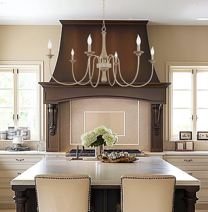 Kira Home Sherbrooke 44" Large Chandelier, 6-Light French Country Chandelier, Smoked Cedar + Rustic Metal Finish
