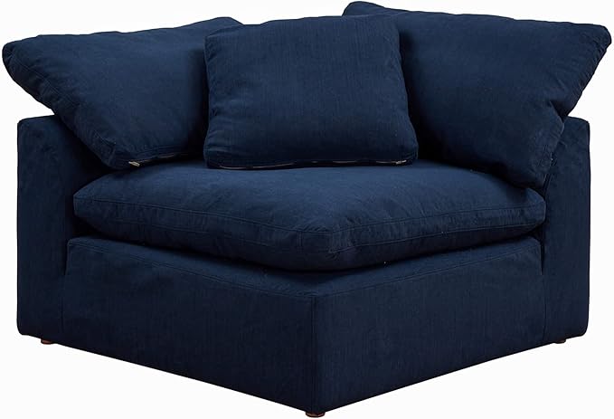 Sunset Trading Contemporary Puff Collection 6 PC 132" Slipcovered Modular U-Shaped Pit Sectional Sofa| Down Filled Chaise Lounge Couch Stain-Proof Water-Resistant Washable Performance Fabric Navy Blue