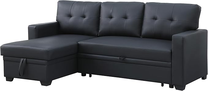 Ball & Cast L-Shape Reversible Sectional Sleeper Sofa Bed 4 in 1 Pull Out Couch with Storage Chaise & Removable Back Cushions,Convertible Sleeper Corner Couch Pull-Out Sofa Bed for Living Room,Office