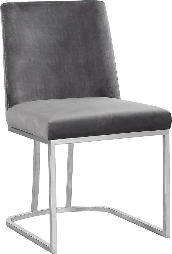 Meridian Furniture Heidi Collection Modern | Contemporary Velvet Upholstered Dining Chair with Polished Chrome Metal Frame, Set of 2, 19" W x 23" D x 32" H, Grey