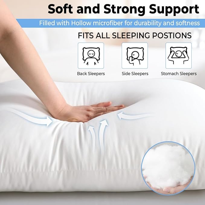 QUBA LINEN King Size Bed Pillows - Set of 2, Medium Density, Soft and Supportive for Back, Side, and Stomach Sleepers((King -White), Pack of 2)