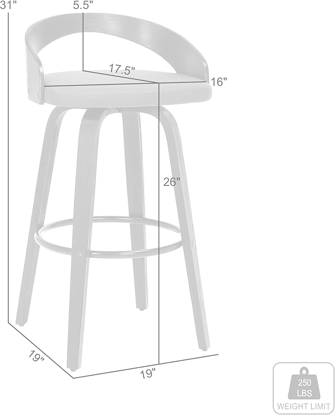 Armen Living Sonia 26" Counter Height Swivel Gray Faux Leather and Walnut Wood Bar Stool - Set of 2