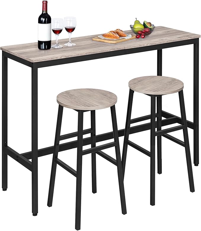Bar Stools, Set of 2 Round Bar Chairs with Footrest, 28 Inch Kitchen Breakfast Bar Stools, Industrial Stools, Easy Assembly, for Dining Room, Kitchen, Greige BAHG02701 (Pack of 3)