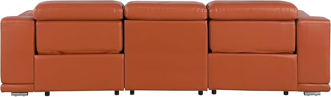 BlackJack Furniture Venice Top Grain Italian Leather Dual Power Recliner Sofa - 107" Theater Seating Modern Couch for Living Room Apartment Lounge Home with Adjustable Headrests & USB Port, Camel