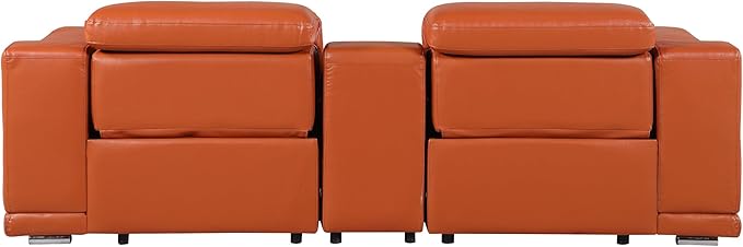 BlackJack Furniture Venice Top Grain Italian Leather Power Recline Loveseat Sofa - 93" Theater Seating Modern Couch for Living Room Apartment Lounge Home with Adjustable Headrests & USB Port, Camel