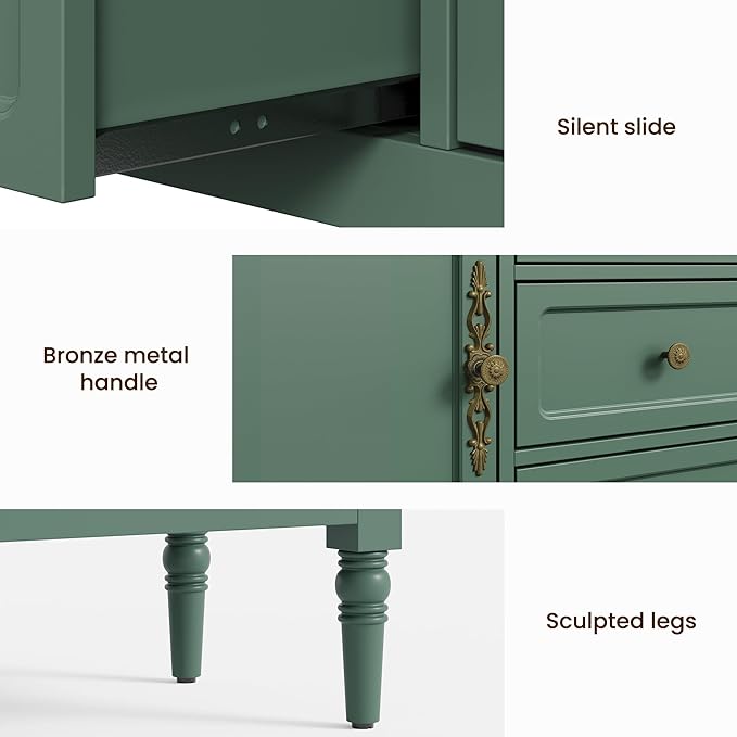 RoyalCraft Buffet Cabinet with 3 Drawers & 2 Doors, Vintage Sideboard with Storage, Mid Century Modern Painted Coffee Bar Table for Entryway, Living Room, Dining Room, Green