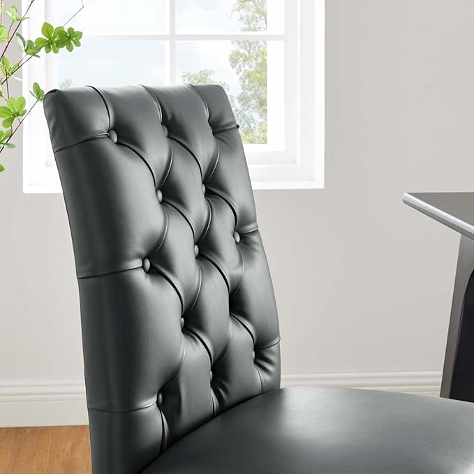 Duchess Button Tufted Vegan Leather Dining Chair in Gray