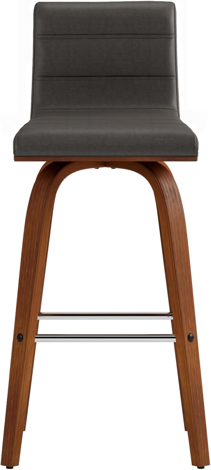 Vienna 26" Swivel Counter Stool in Walnut Wood Finish with Gray Faux Leather - Set of 3