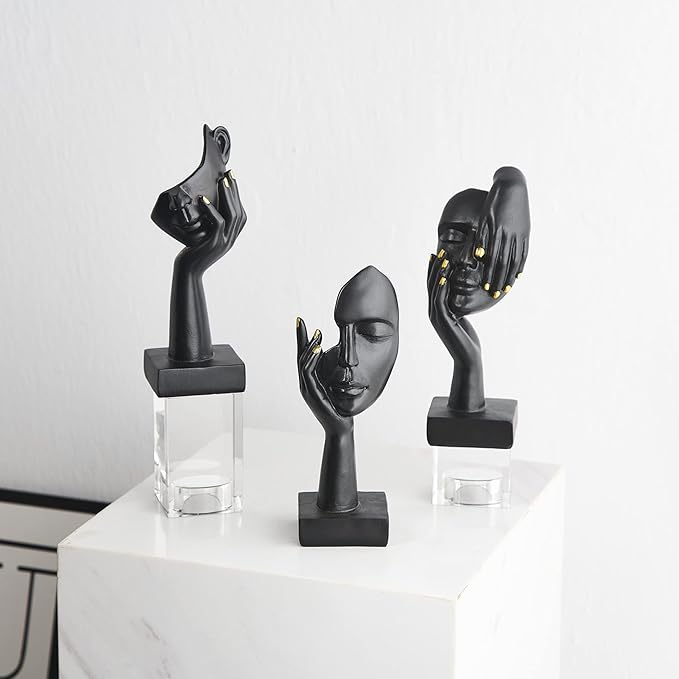 Black Thinker Statues Sculptures for Home Decor, Modern Shelf Decor Accents Bookshelf Decorative Objects, Table Decorations for Living Room Bedroom Office