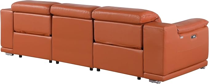 BlackJack Furniture Venice Top Grain Italian Leather Dual Power Recliner Sofa - 107" Theater Seating Modern Couch for Living Room Apartment Lounge Home with Adjustable Headrests & USB Port, Camel
