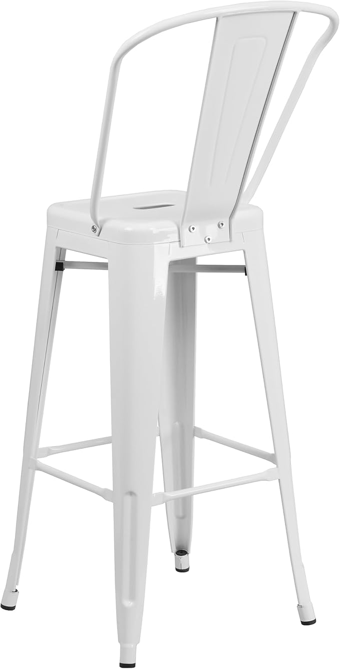 Flash Furniture Lily Commercial Grade 4 Pack 30" High White Metal Indoor-Outdoor Barstool with Removable Back