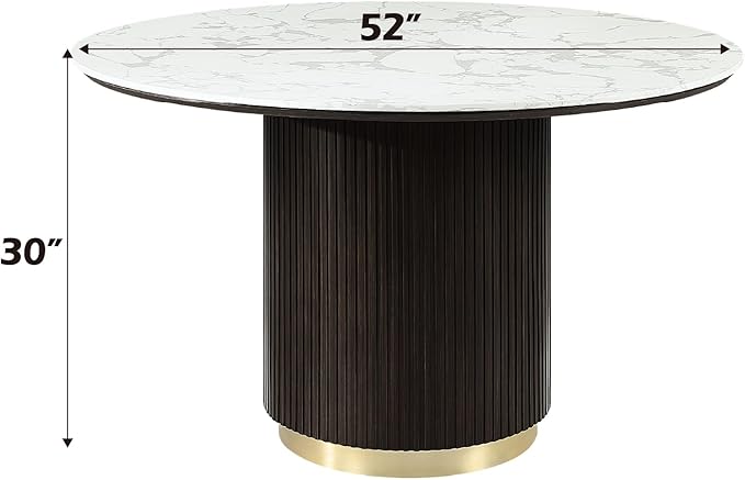 Acme Clayten Wood & Artificial Marble Round Dining Table in White & Espresso