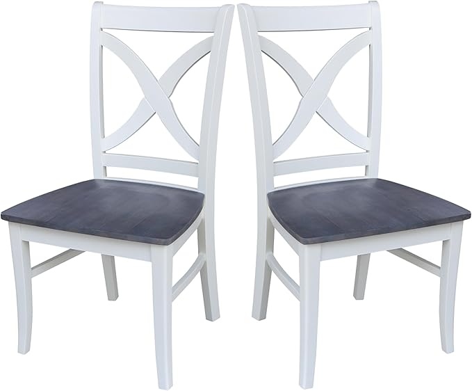 International Concepts Set of Two Vineyard Curved X Back Chairs, White/Heather gray