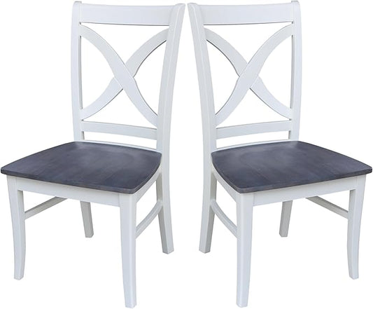 International Concepts Set of Two Vineyard Curved X Back Chairs, White/Heather gray
