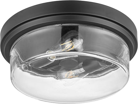 Prominence Home Madalyn 13" Bronze Flush Mount Clear Square Glass Drum Ceiling Light - 51537-01