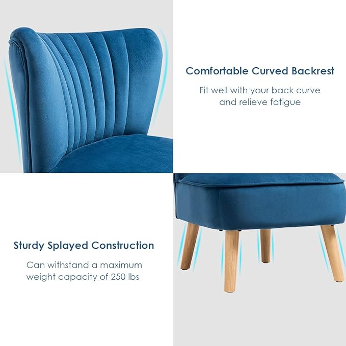 Giantex Set of 2 Velvet Accent Chair, Upholstered Modern Sofa Chair w/Wood Legs, Thickly Padded, Small Armless Wingback Club Chairs for Living Room Bedroom Furniture
