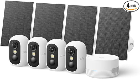 eufy Security eufyCam C35 4-Cam Kit with Solar Panel, Wireless Security Camera, Outdoor and Indoor, Magnetic Mount, Color Night Vision, Local Storage, No Monthly Fee, IP67, White