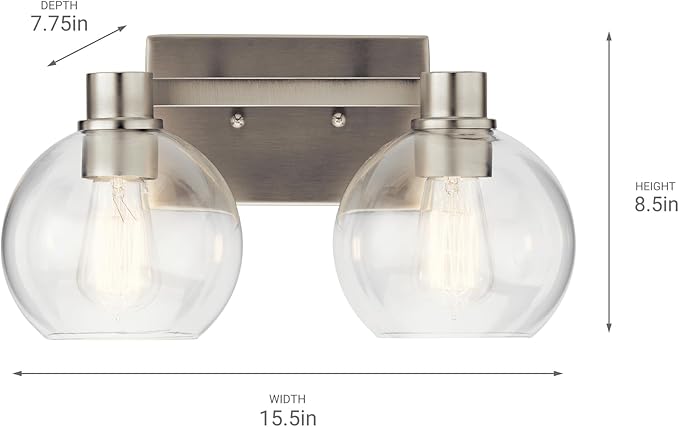 Kichler The Harmony 15.5 inch 2 Light vanity light with clear glass Brushed Nickel