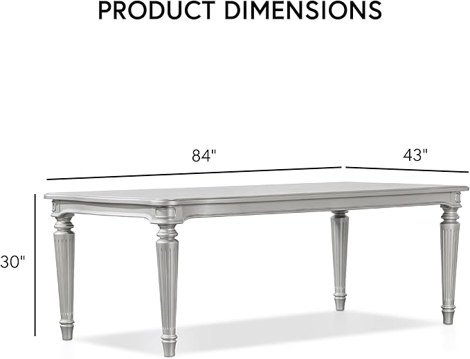 Furniture of America Seabliss Glam Solid Wood 84-inch Dining Table with Turned Fluted Legs, Seats up to 6, for Home, Kitchen, Living Room, Silver