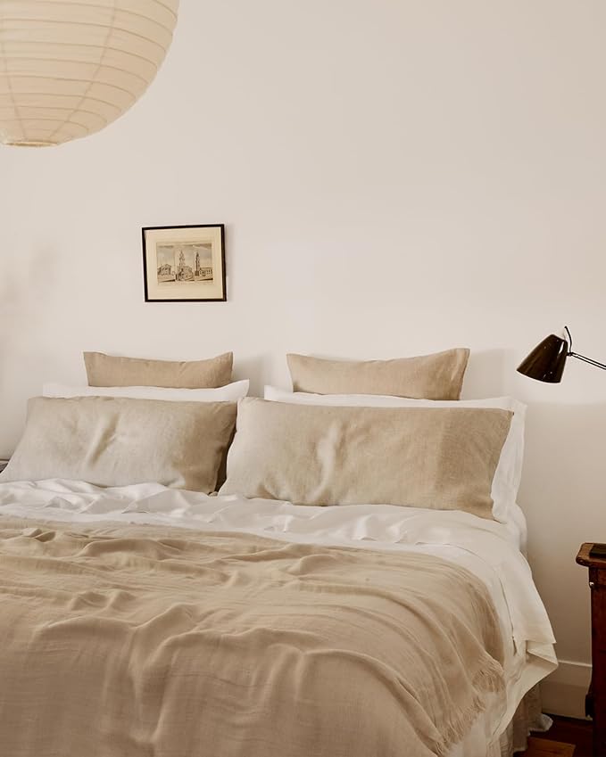 Bed Threads - Linen Muslin Throw - 100% French Flax Linen - Double-Layered & Frayed Edge - Eco-Friendly - Soft & Delicate Blanket - Classic Solid Colorway - Machine Washable - 87” x 59” - Oatmeal