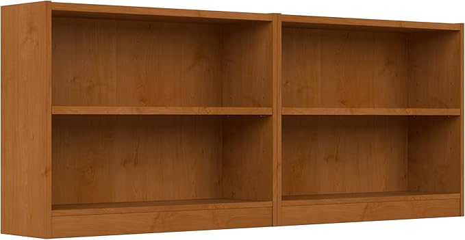 Bush Furniture Universal Small 2 Shelf Bookcase in Natural Cherry - Set of 2, Matching Storage and Display Bookshelves for Home Office or Living Room Organization