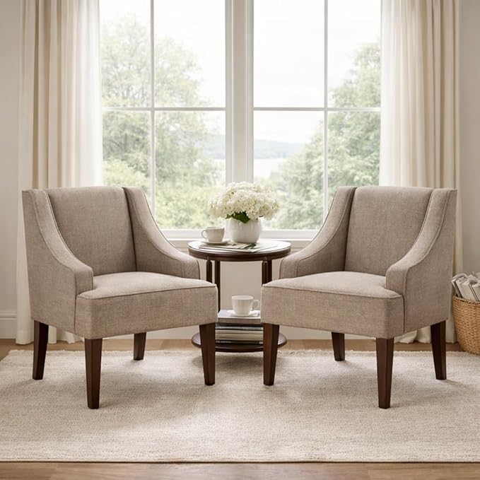 Homepop Upholstered Classic Swoop Arm Accent Chair Home Décor, Natural Linen