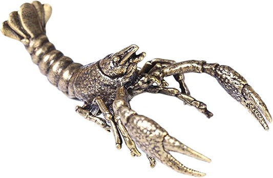 Crayfish Figurine, Solid Brass Lobster Figurine Brass Animal Figurines Desktop Statue Collectibles Copper Decorative Objects Home Decor Office Home and Shelf Decorations