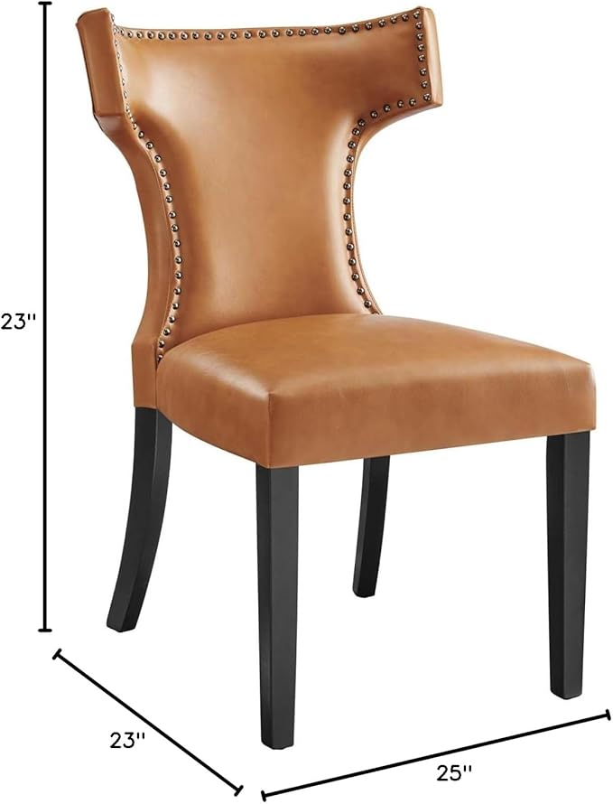 Modway Curve Vegan Leather Dining Chair in Tan