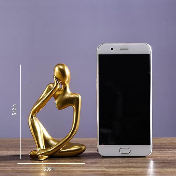 Gold Home Decor Thinker Statue Accents, Bookshelf Thinker Statue Office - Abstract Art Sculptures Coffee Table Figurine - Reading Minimalist for Coffee Table Desk for Living Room Office Bedroom (Gold)