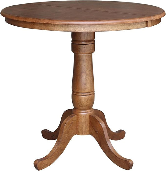 IC INTERNATIONAL CONCEPTS 36" Solid Wood Round Top Pedestal Table in Oak with 12" Leaf - 35.3" H