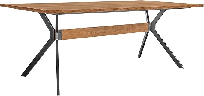 Armen Living Nevada Rustic Oak Wood Trestle Base Dining Table in Balsamico