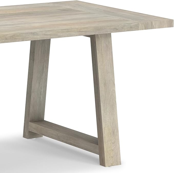 SIMPLIHOME Whitley Dining Table - 72 inch Wide Solid Mango Wood Rectangular Table in White Wash, Modern Farmhouse Style for Dining Room or Kitchen with Extra-Thick Trestle Base, Seats 6